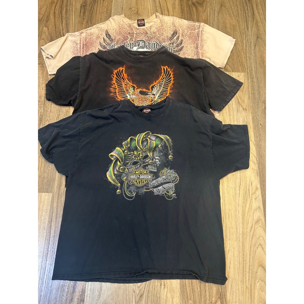 Lot of 3 Harley-Davidson Graphic T-Shirts Mens 3XL Dubuque Galena Eagle Skulls